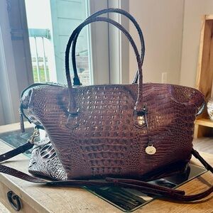 Brahmin Elegant Brown Crocodile-Embossed Overnight bag